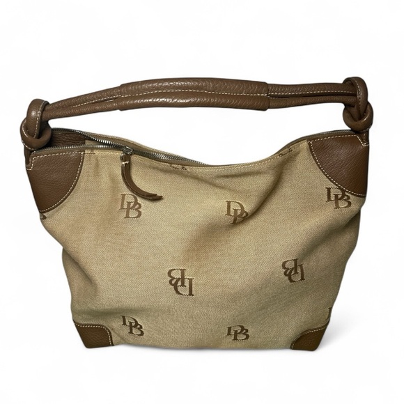 Dooney & Bourke Handbags - Dooney & Bourke Tan Canvas Brown Leather Knotted Strap Hobo Shoulder Bag Purse